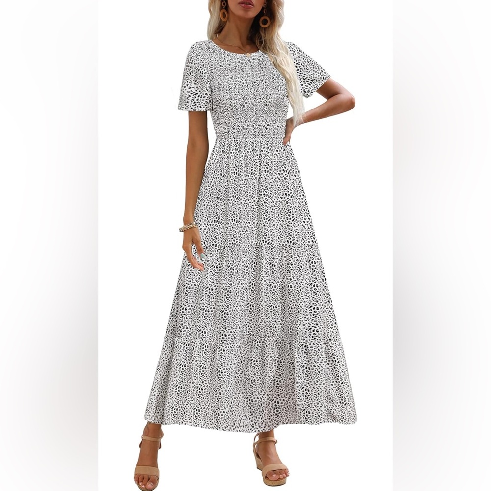Casual Boho Flowy Smocked Tiered Maxi Dress